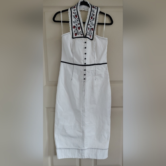 Maeve x Anthropologie Retro Strawberry Cotton Halter Midi Dress, Size 10 - Picture 5 of 8